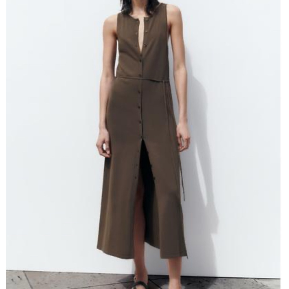 ✨NWT✨Zara Khaki Brown Belted Knit Maxi Dress